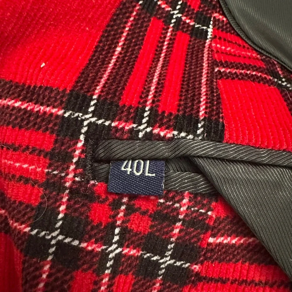 US Polo Assn Mens Preppy Red Black Plaid Corduroy Blazer Size 40L Jacket Bold